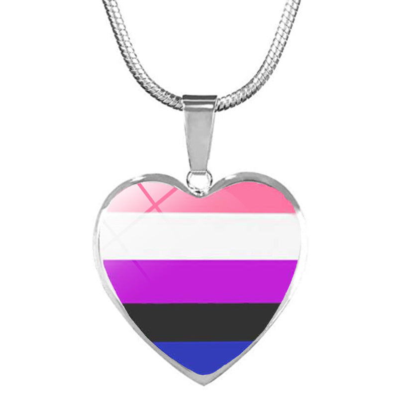 Wholesale Rainbow Time Gemstone Heart Pendant Alloy Necklaces