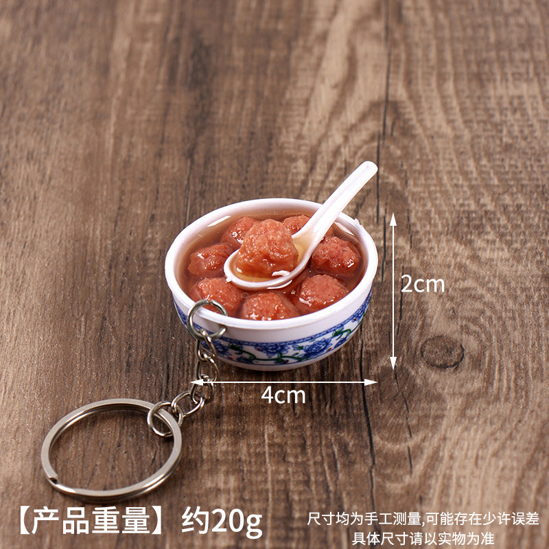 Wholesale Simulation Food 4cm Blue and White Porcelain Bowl Keychain Pendant Chinese Style Gourmet Snack Micro Food Play Model Toy