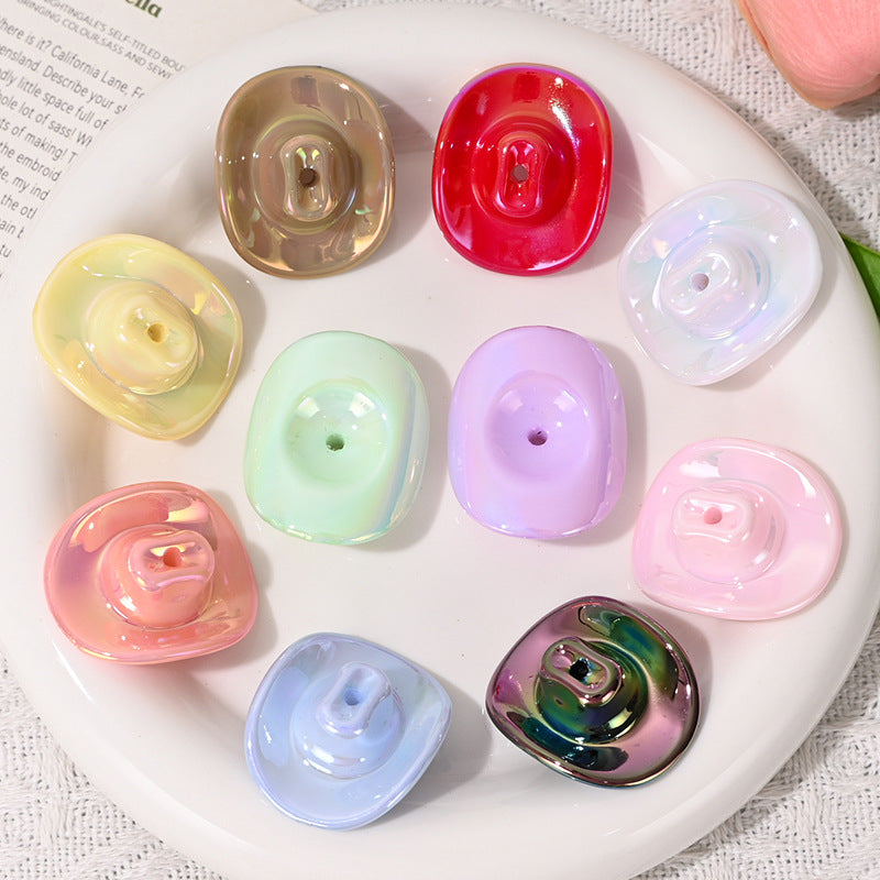 Wholesale 10pcs Uv Plated Acrylic Cowboy Hat through Hole Loose Acrylic Beads
