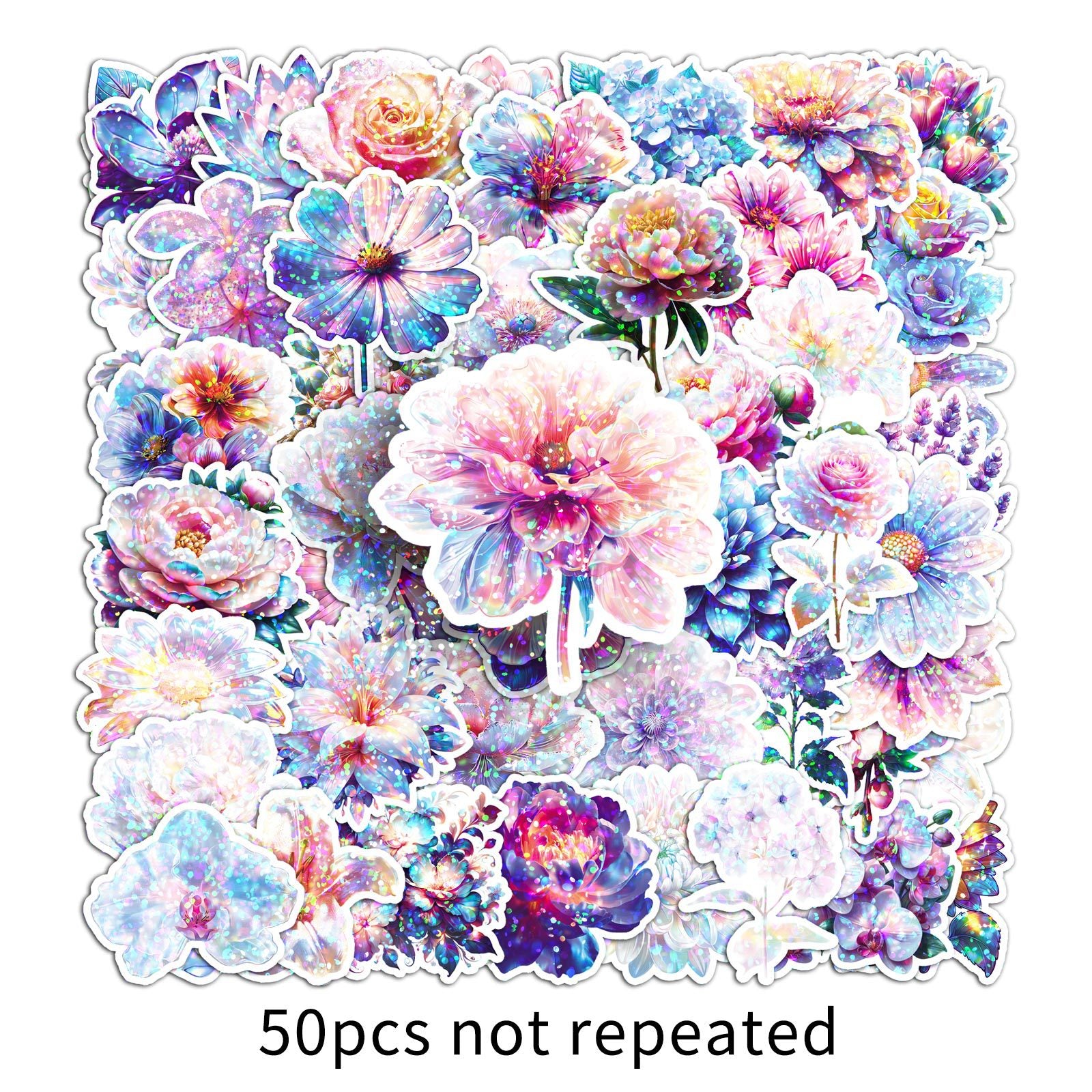 Wholesale  50pcs/pack Glitter Laser Colorful Flower Stickers