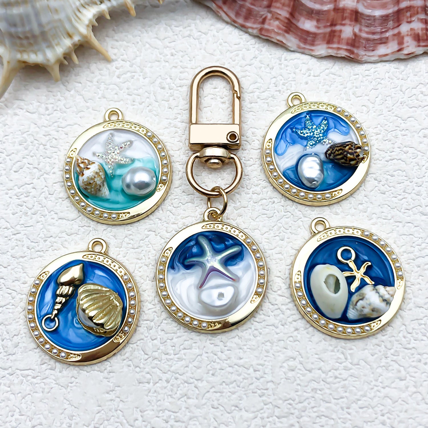 Wholesale Oil Painting Ocean Starfish Alloy Oil Dropping DIY Jewelry Accessories French Retro Light Luxury Enamel Earrings Necklace Pendant