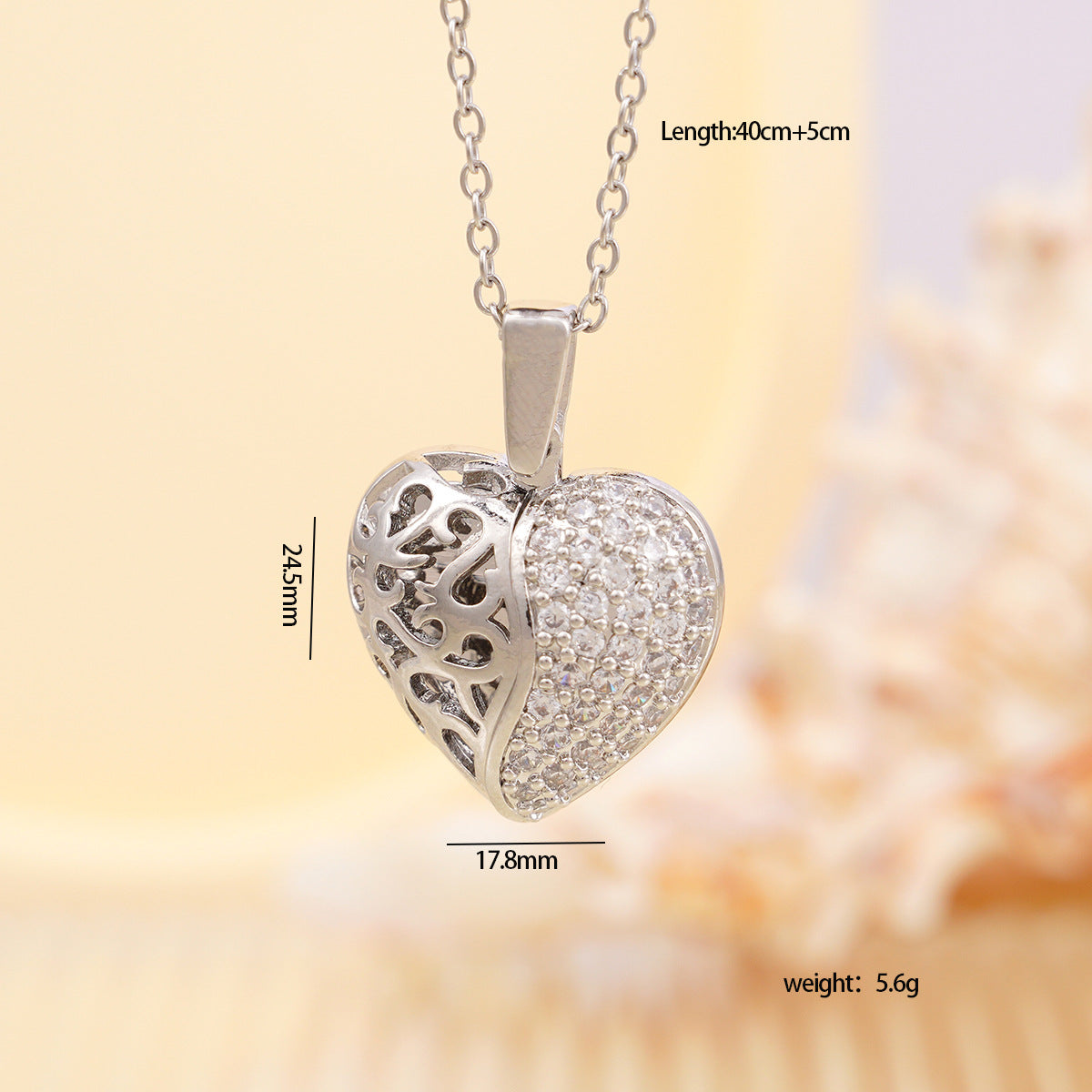 Wholesale Personalized opening and closing copper zircon heart-shaped wing clavicle necklace
