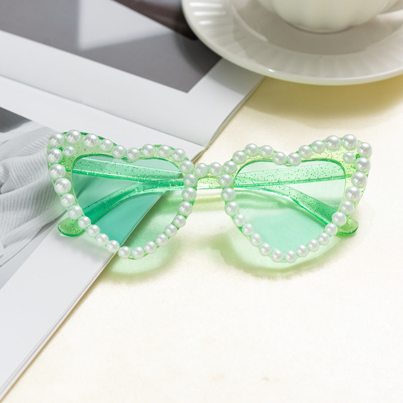 Wholesale Candy colored peach heart sweet pearl sunglasses
