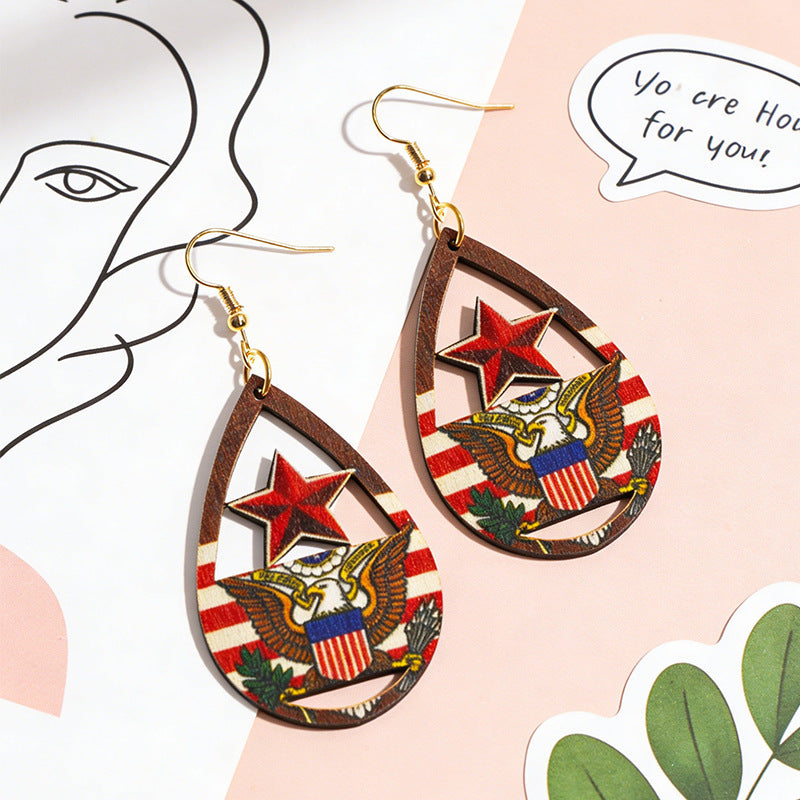 Wholesale Water drop five-pointed star earrings eagle emblem pattern earrings