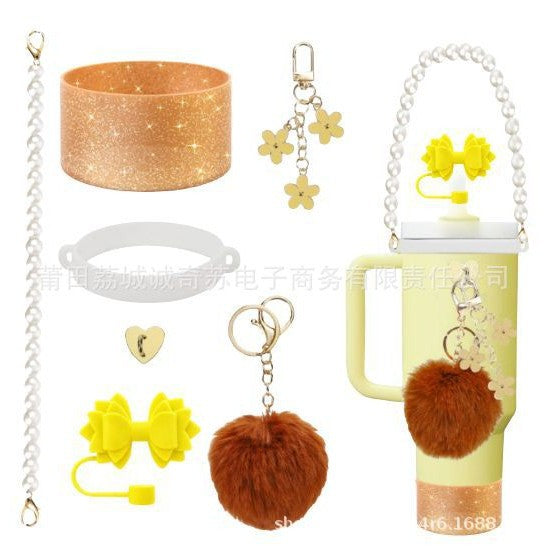 Wholesale Handle Flower Cup Chain Love Flower Straw Cap Cup Accessories
