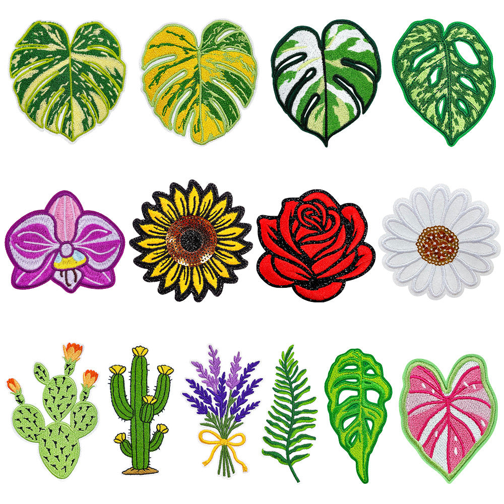 Wholesale Trendy Embroidered Plant Patches With Hot Melt Backing Cactus Sunflower Monstera Design For DIY et Decor And Boutique Craft Supply