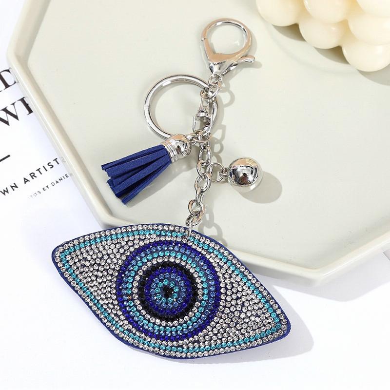 Wholesale 12pcs velvet diamond devil evil eyes keychain small tassel