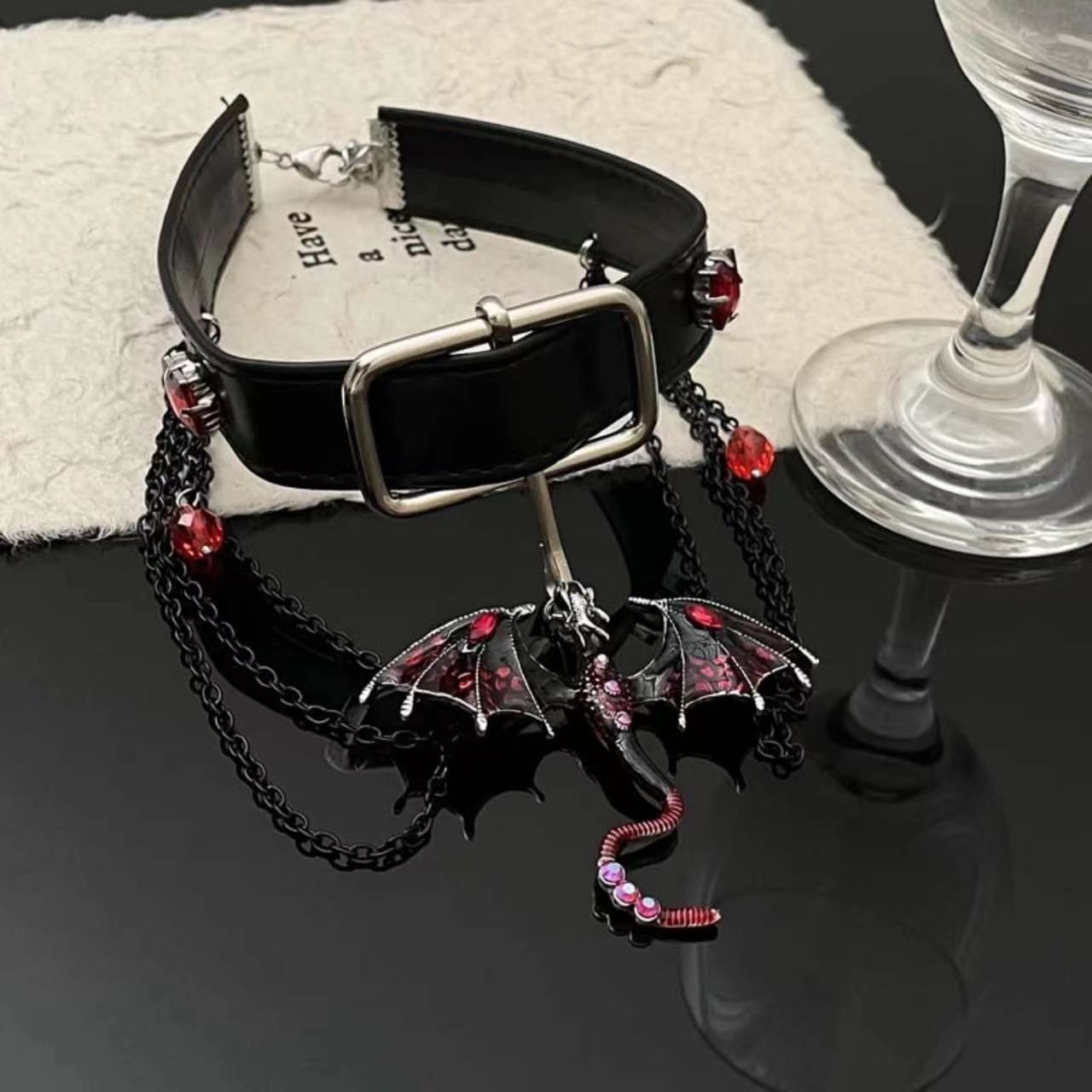 Wholesale Dark style small flying dragon tassel round bead necklace clavicle chain