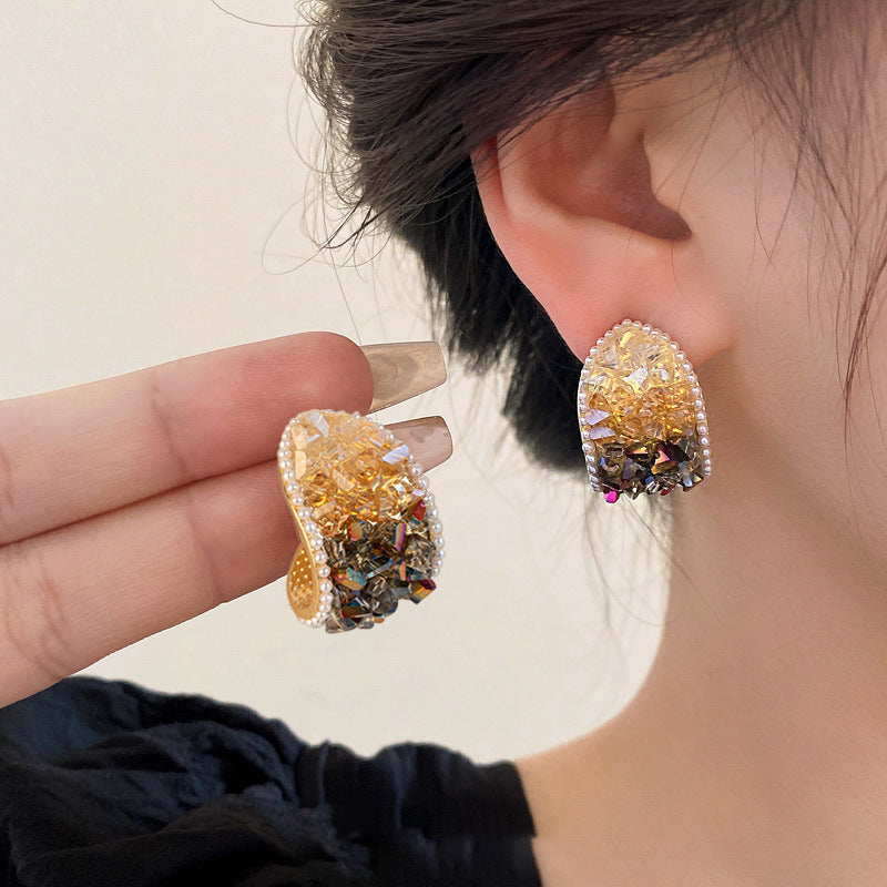 Wholesale Oil Drop Round Pearl Geometric C Shape Earrings