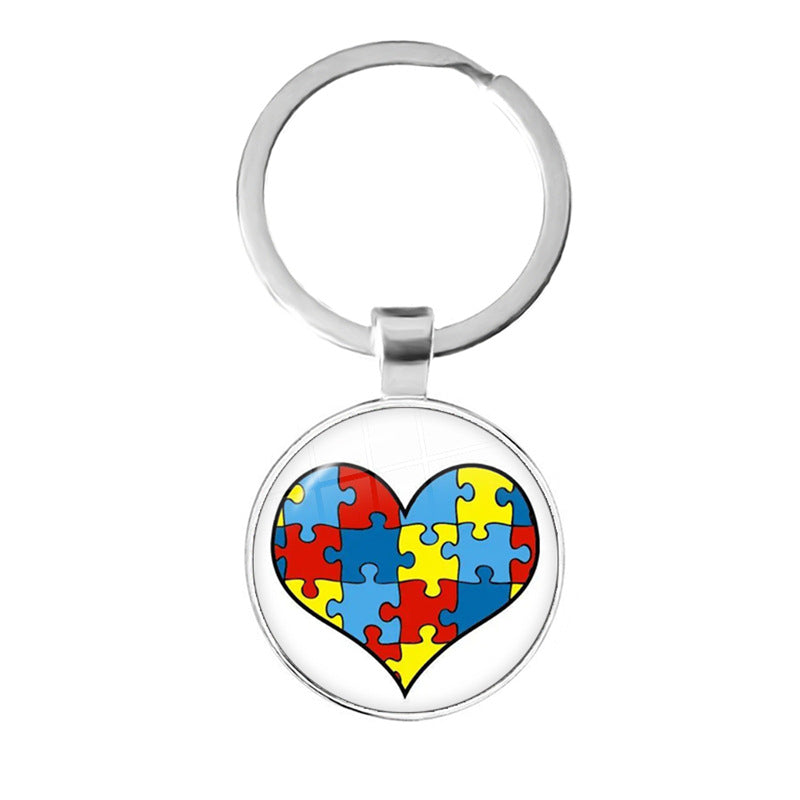 Wholesale Alloy Autism Ribbon Love Keychain
