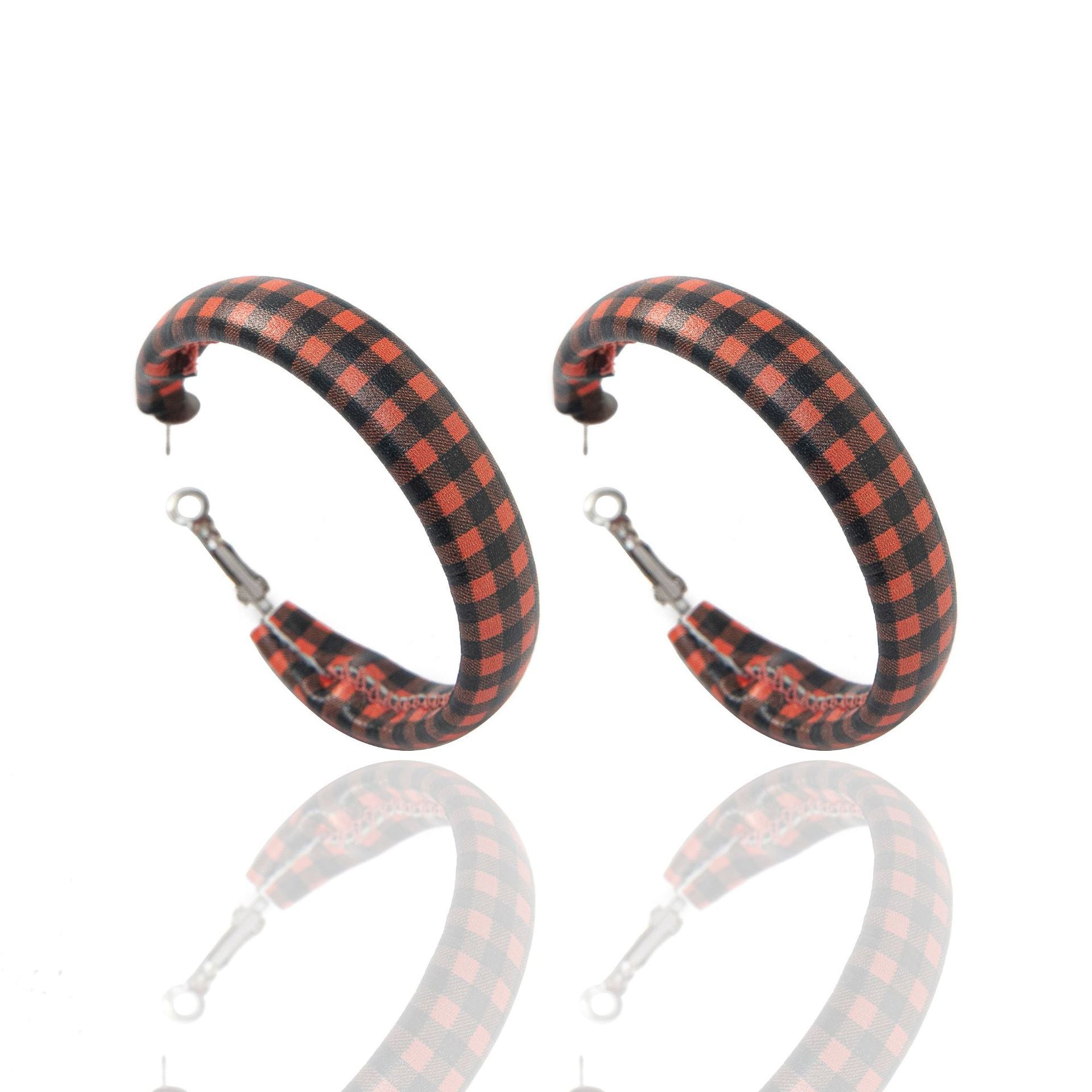 Pendientes de cuero de copo de nieve de leopardo a cuadros