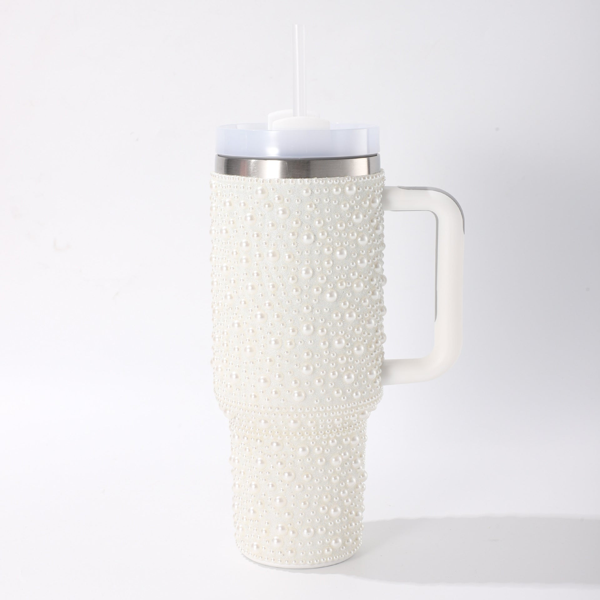 Wholesale Diamond pearl 40oz handle car cup 304 stainless steel cup with straw