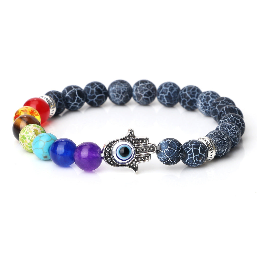 Wholesale Spaced Buddha Hand Alloy Spacer Eye String Colorful Stone Bracelet