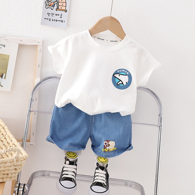 Wholesale Boys' Minimalist Short Sleeved Shorts Cotton Two-piece Set