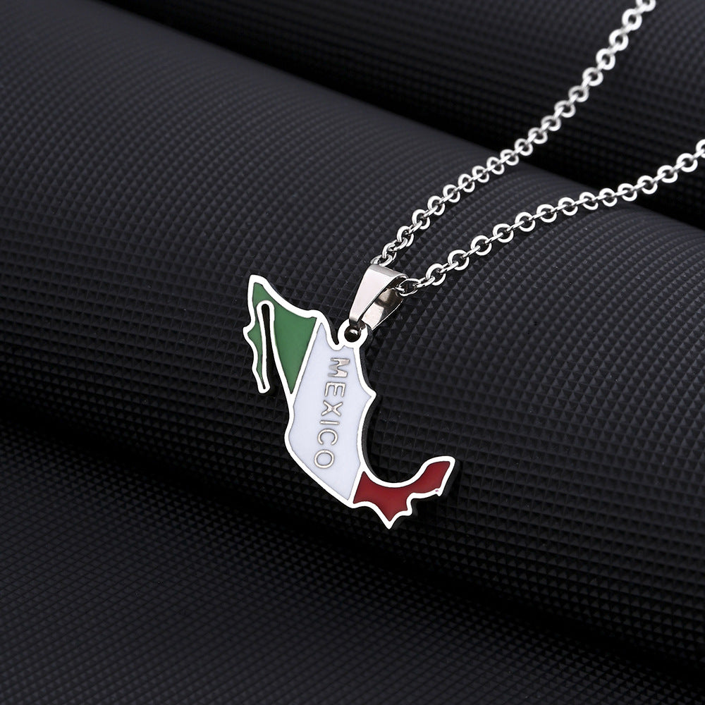 Wholesale Stainless Steel Mexico Map and Flag Necklace Sweater Chain