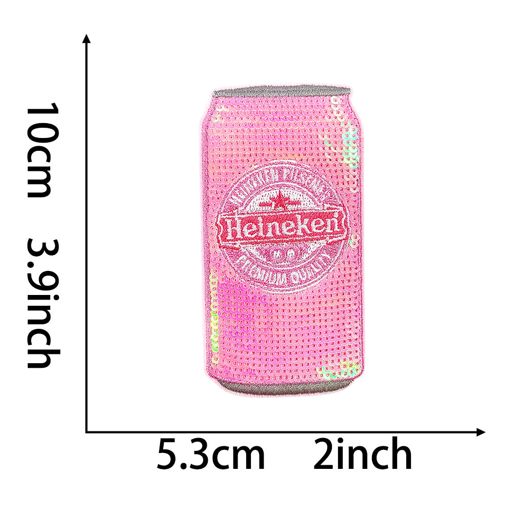 Wholesale Trendy Beer Can Embroidered Sequin Iron On Patch For Coat DIY Accessory OLY Exclusive