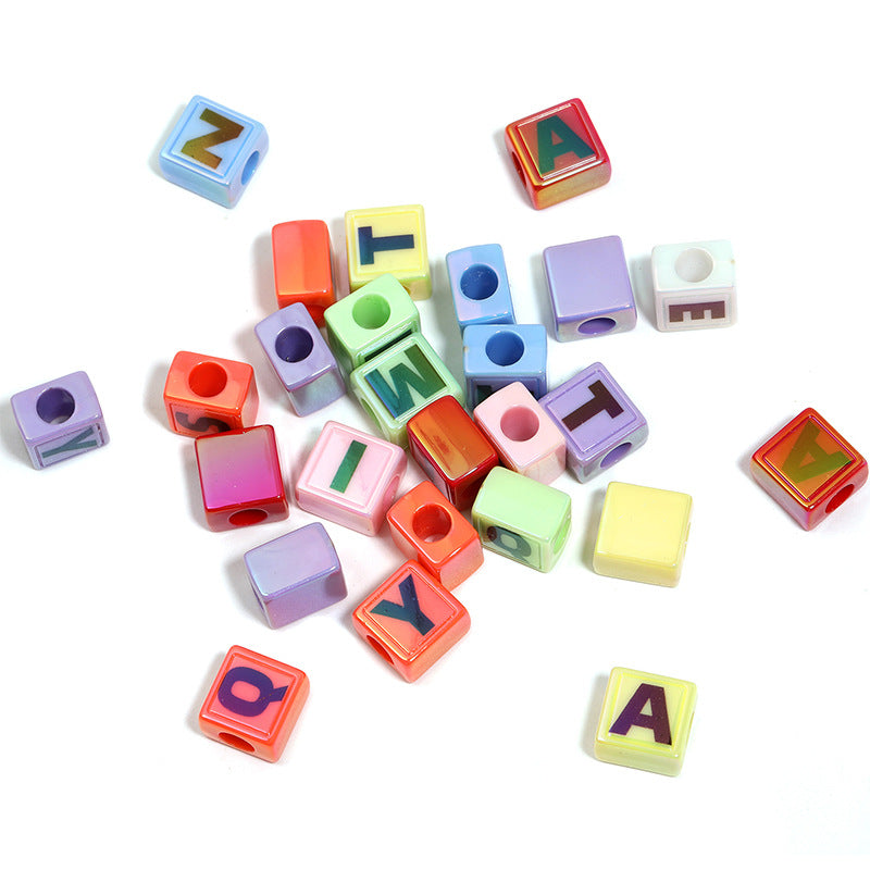 Wholesale 100pcs/pack 13mm color bottom letter beads large hole acrylic square beads