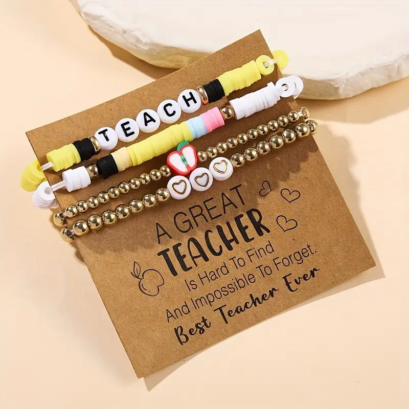 Wholesale Letter Teacher' s Day Soft Ceramic Apple Layered Bracelet Set