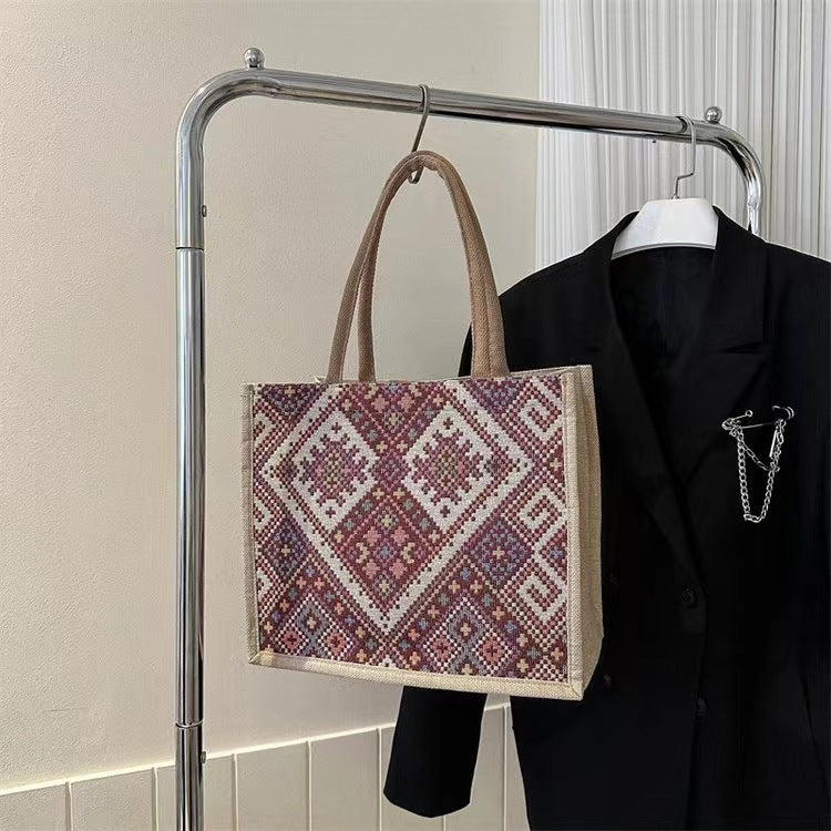 Wholesale Polyester cute cotton and linen portable large capacity commuter lunch bag tote bag canvas bag