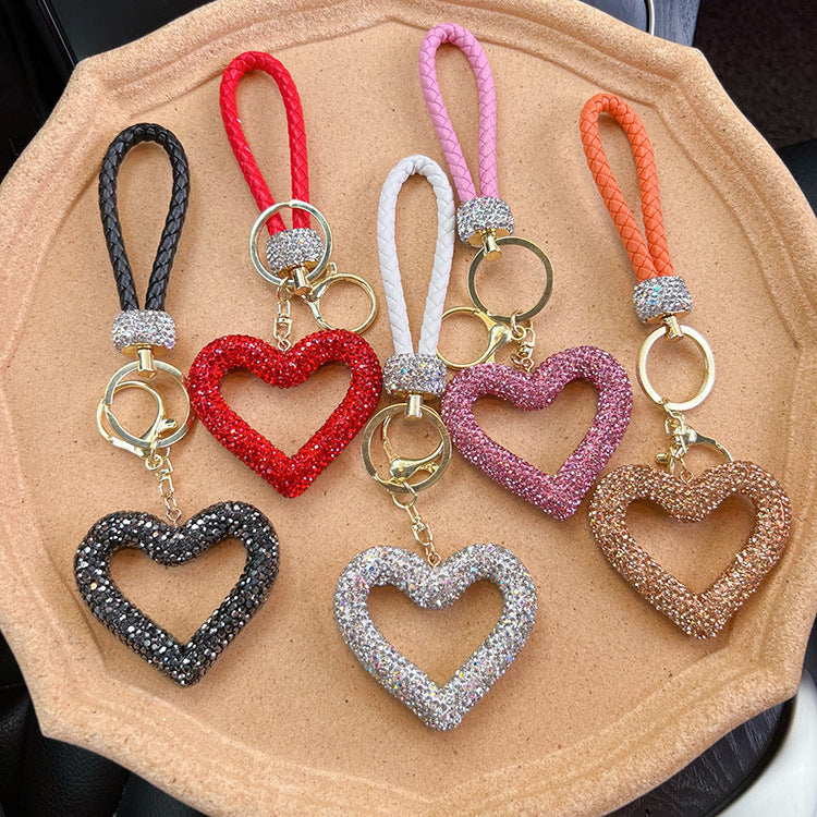 Wholesale Diamond Inlaid Hollow Clay Full Diamond Heart Keychains