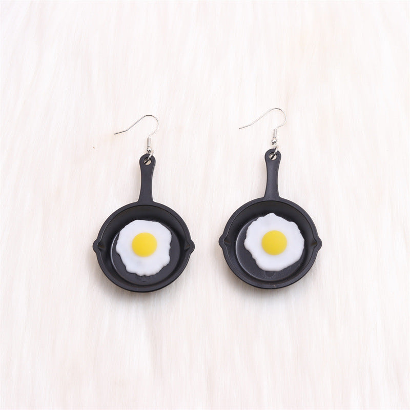 Wholesale Flat Bottomed Pot, Poached Eggs, Acrylic Earrings