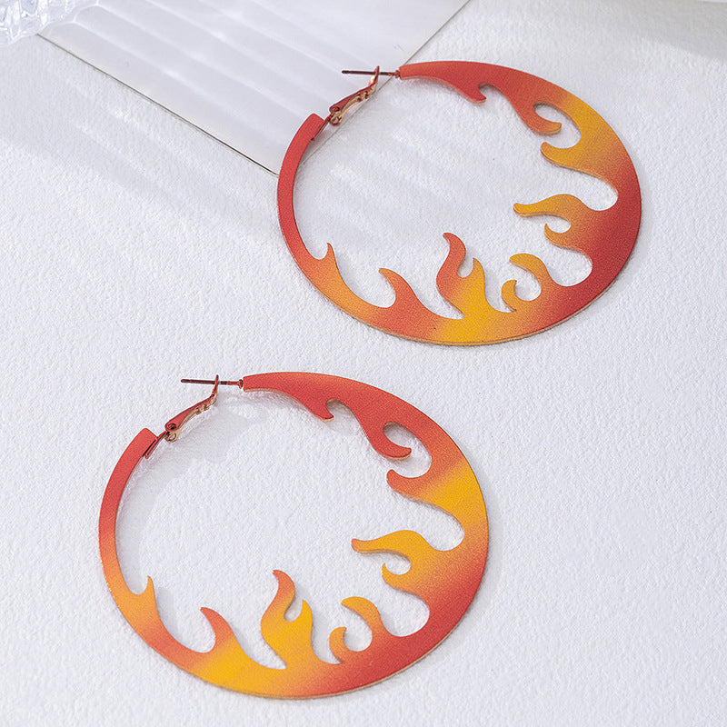 Wholesale Alloy Electroplated Flame Geometric Hoop Earrings Trendy Women Fashion Accessory Boutique Resale