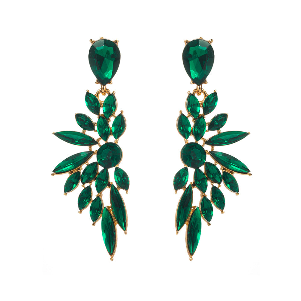 Wholesale Stylish Black Alloy Long Wing Rhinestone Drop Earrings For Evening Party Wear Boutique Resale