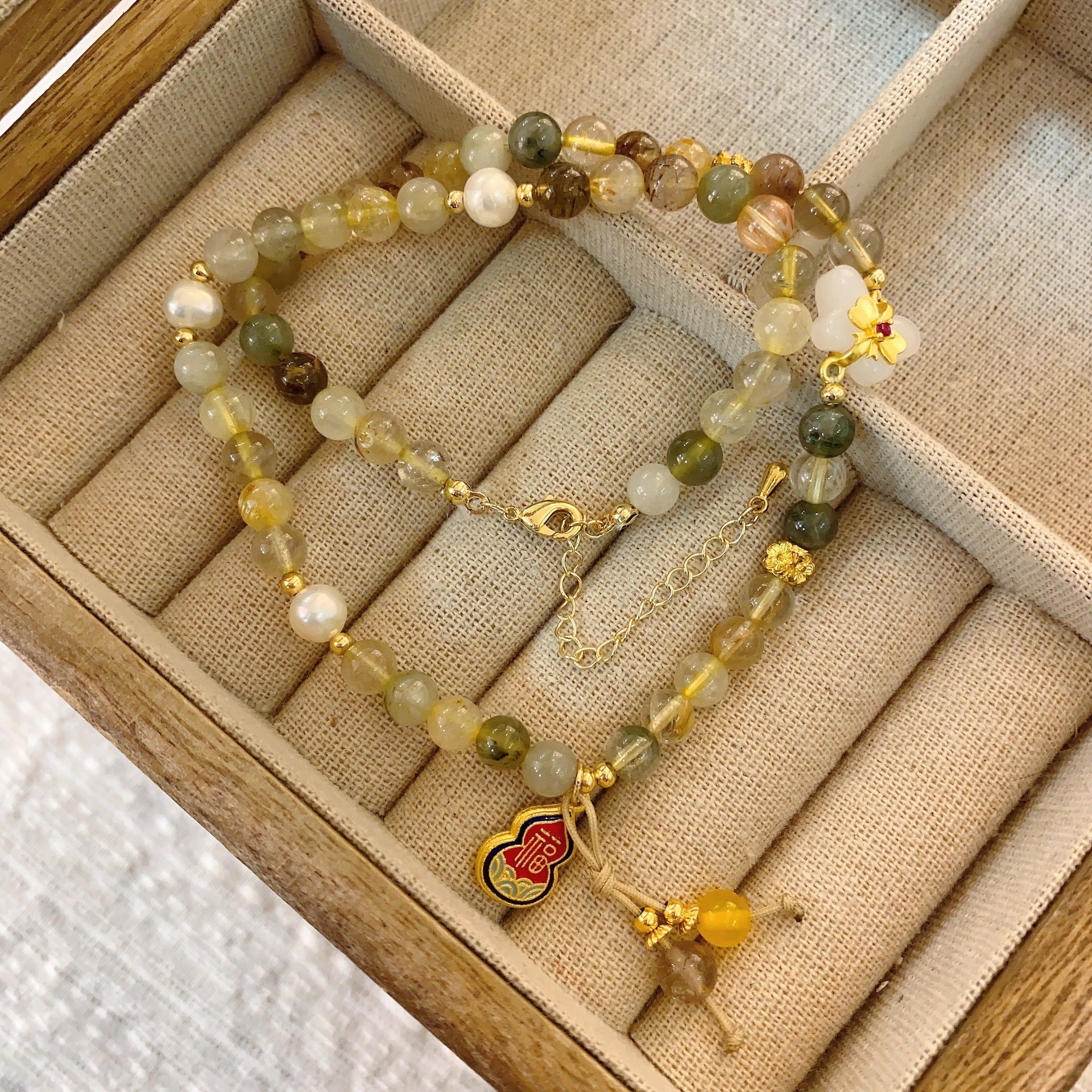 Wholesale Natural Stone Freshwater Pearl Colored Glass Beaded Necklace