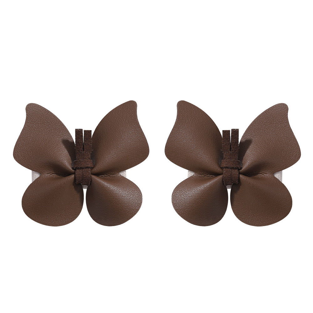 Wholesale One Pair of Children's PU Leather Butterfly Hair Clips