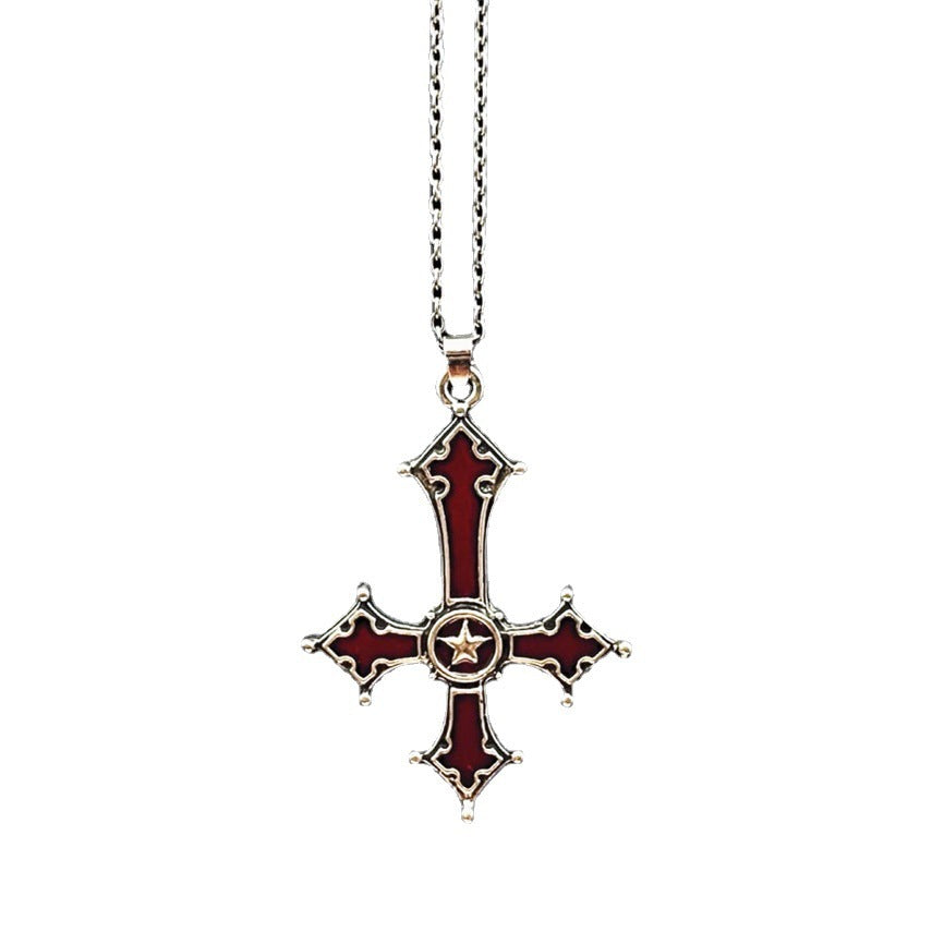 Wholesale Blood Red Gothic Inverted Cross Punk Necklace