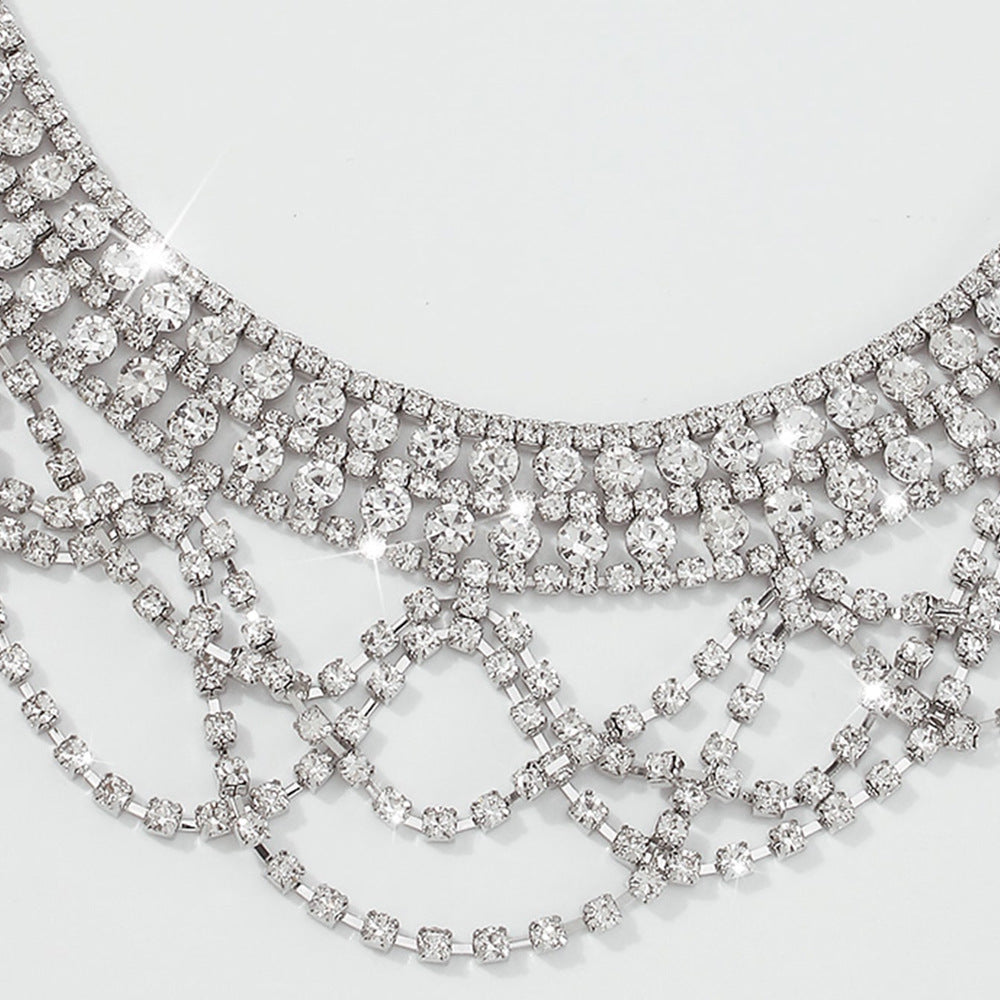 Wholesale Luxury Multilayer Tassel Rhinestone Clavicle Necklaces