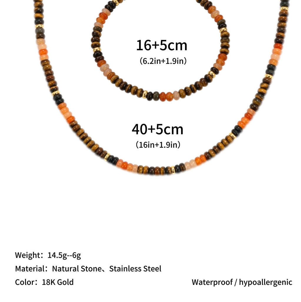 Wholesale Jewelry Set Colorful Dopamine Bohemian Style Beaded Tiger Eye Stone Bracelet Natural Stone Necklace