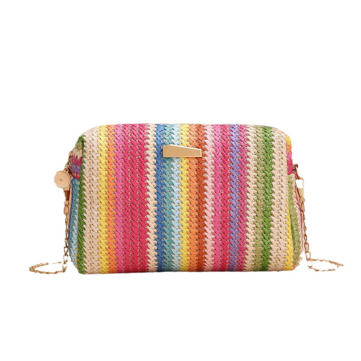 Wholesale Rainbow Straw Woven Camera Bag Crossbody Chain Bag