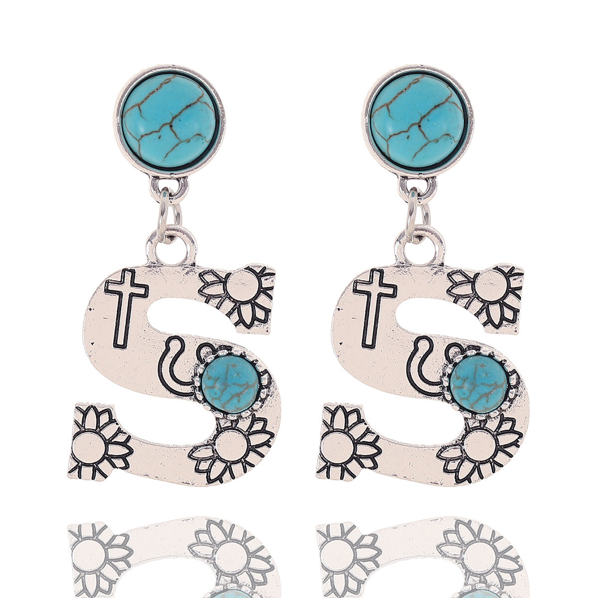 Wholesale Western Denim Sunflower Cactus Alloy Earrings