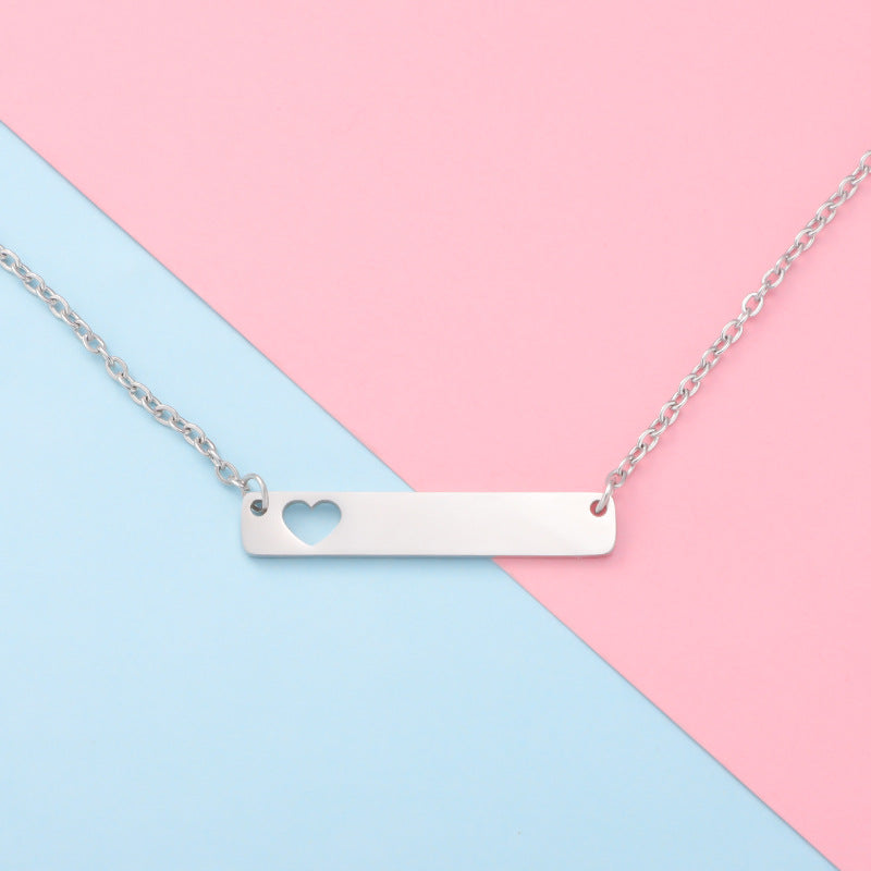 Wholesale Valentine's Day Stainless Steel Rectangular Hollow Heart Necklaces