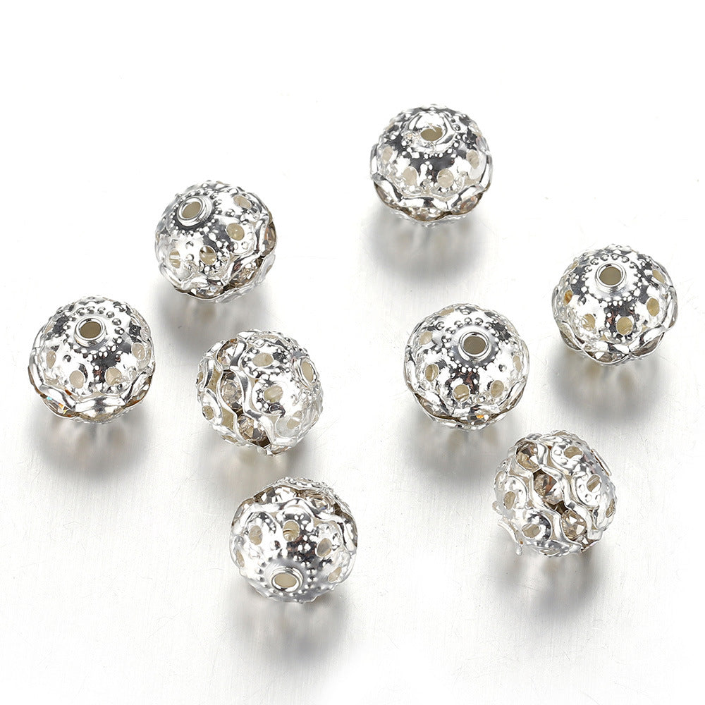 Wholesale 50PCS 8-10mm Hollow Rhinestone Spherical DIY Spacer Beads