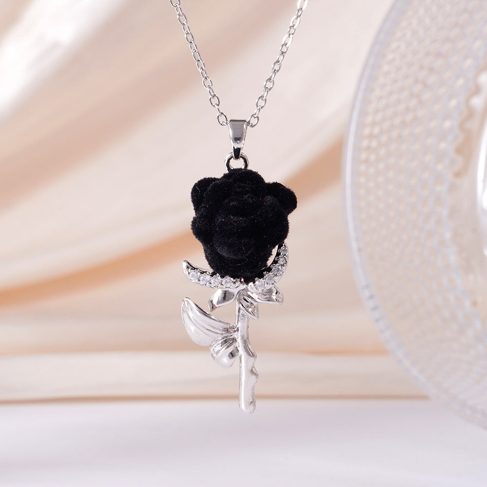 Wholesale Red Rose Diamond Stainless Steel Necklace