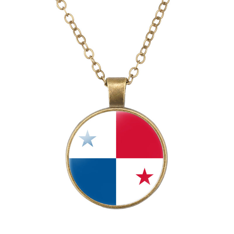 Wholesale North American National Flags Time Gem Round Retro Pendant Necklace