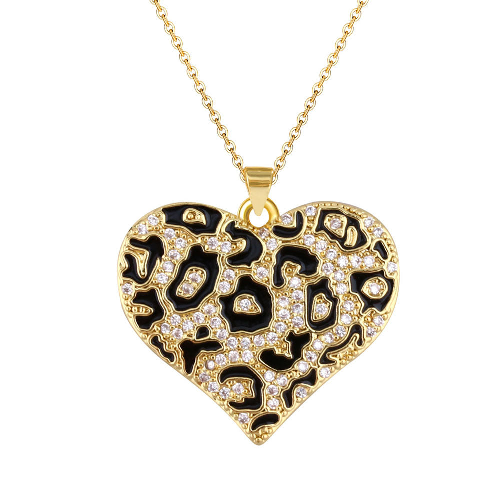 Wholesale Leopard Print Heart Pendant Necklace Gold Plated Copper Chic Jewelry Accessory For Gift And Boutique Resale