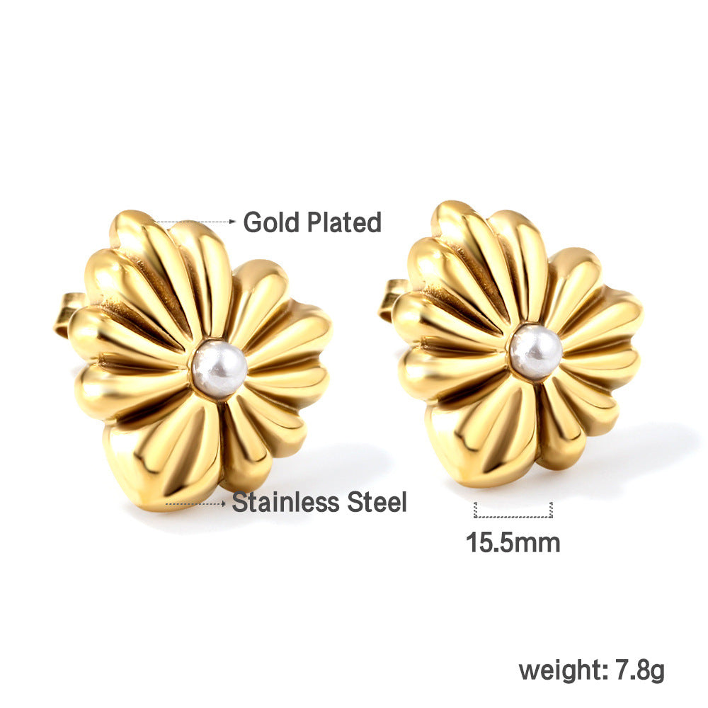 Wholesale 18k gold stainless steel earrings inlaid with pearls