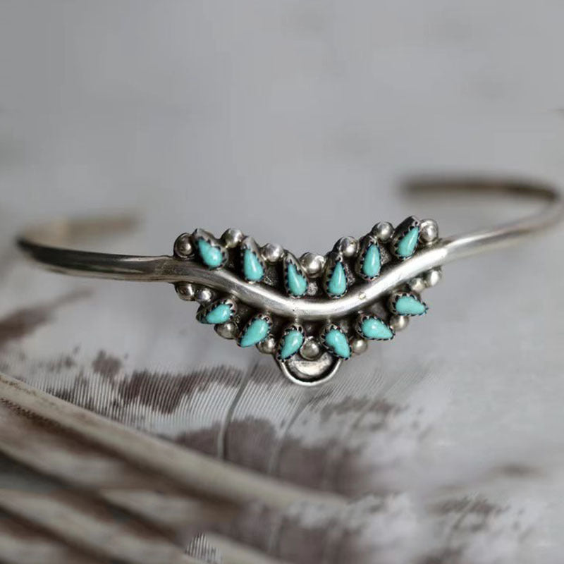 Wholesale Bohemian Vintage Natural Turquoise Open Bracelet