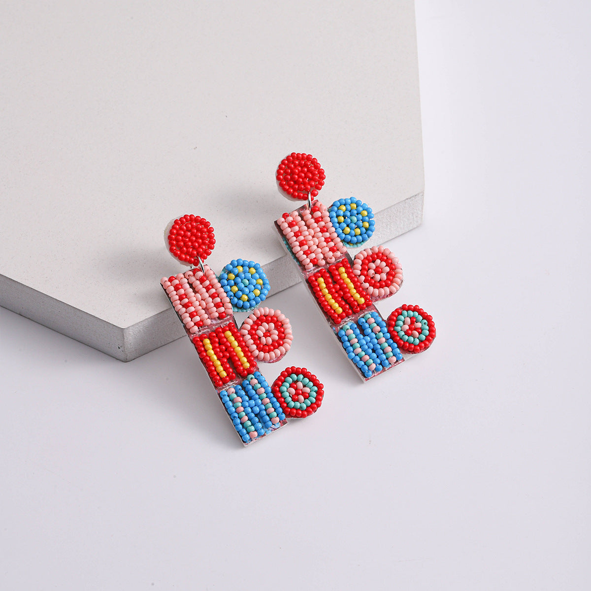 Wholesale Christmas HOHOHO Handmade Rice Bead Earrings