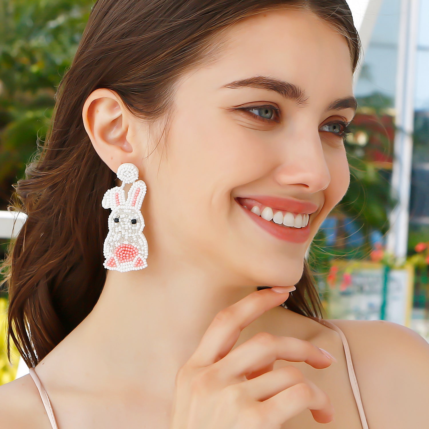 Wholesale Easter Bead Woven Rabbit Earrings