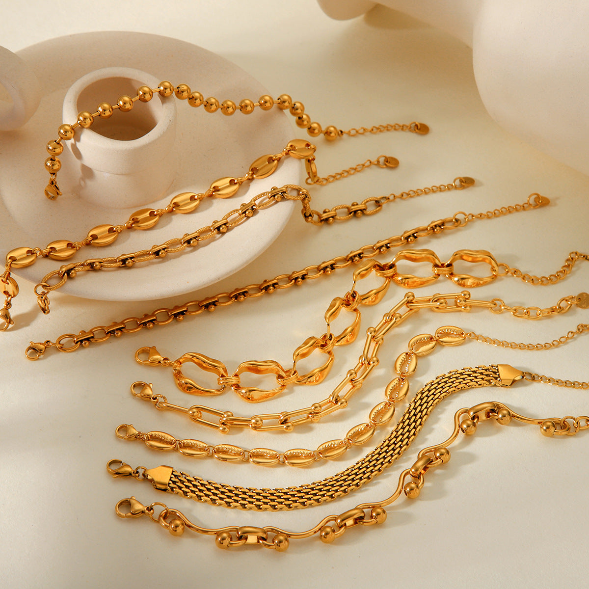 Wholesale Hot Selling 18K Gold Plated Bracelet Stainless Steel Bracelet Female INS Style Fashion Ball Ball Chain Handmade Chain Jewelry