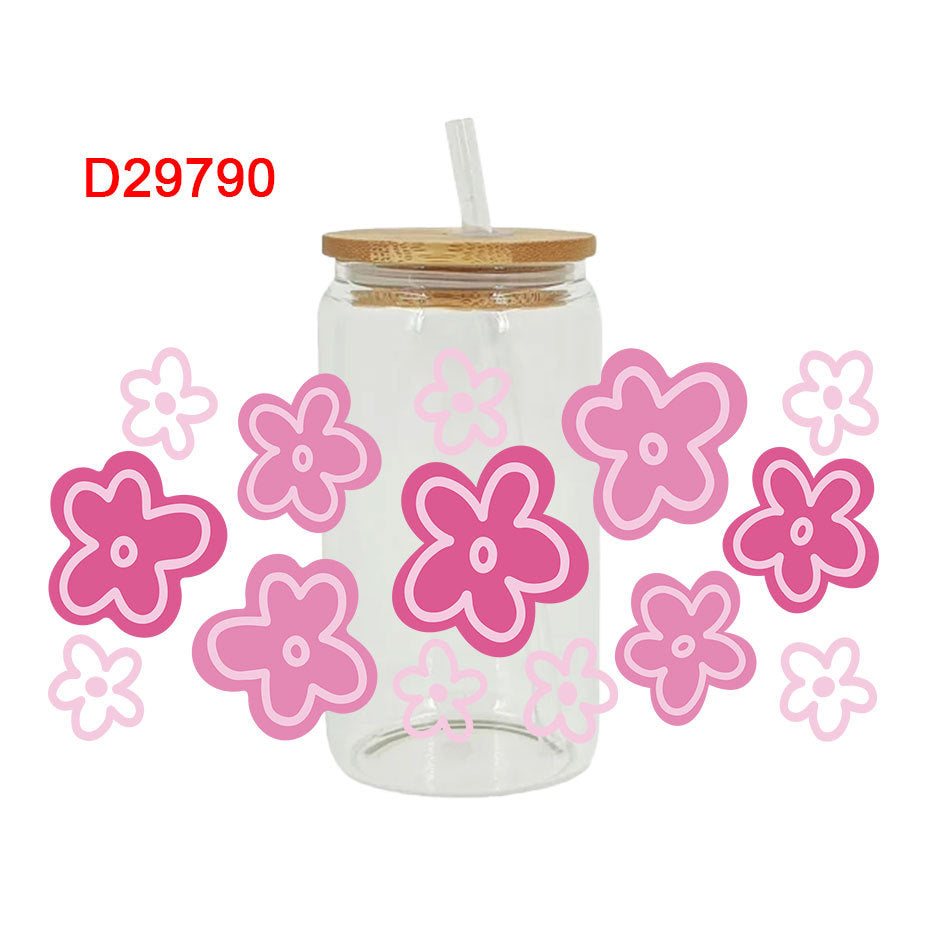 Wholesale colorful flowers 16oz Cup UV DTF Wraps