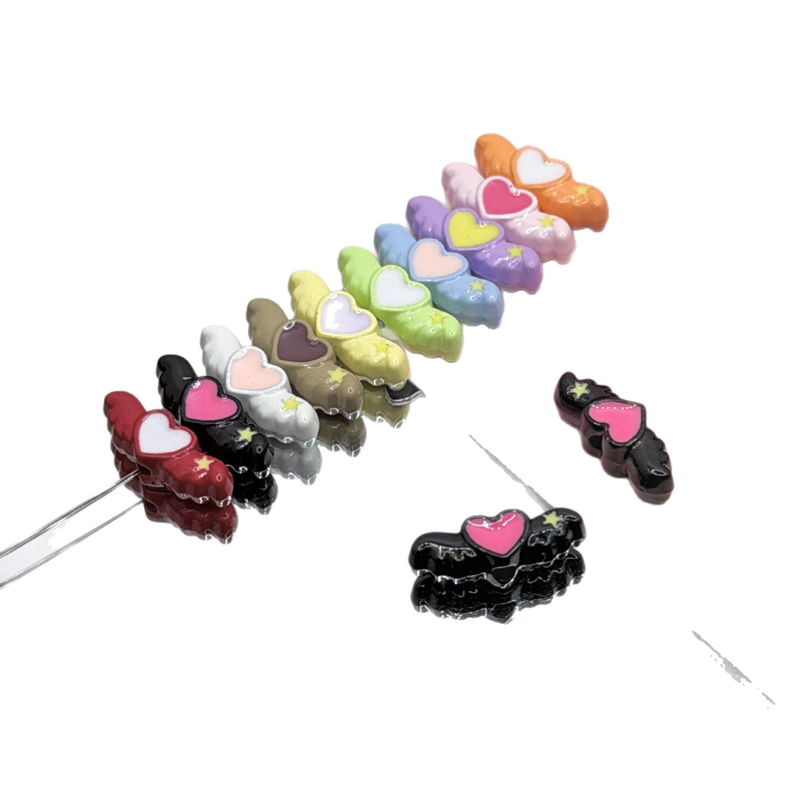 Wholesale 10pcs DIY Dopamine Heart Wings Angel Beaded Alloy Accessories