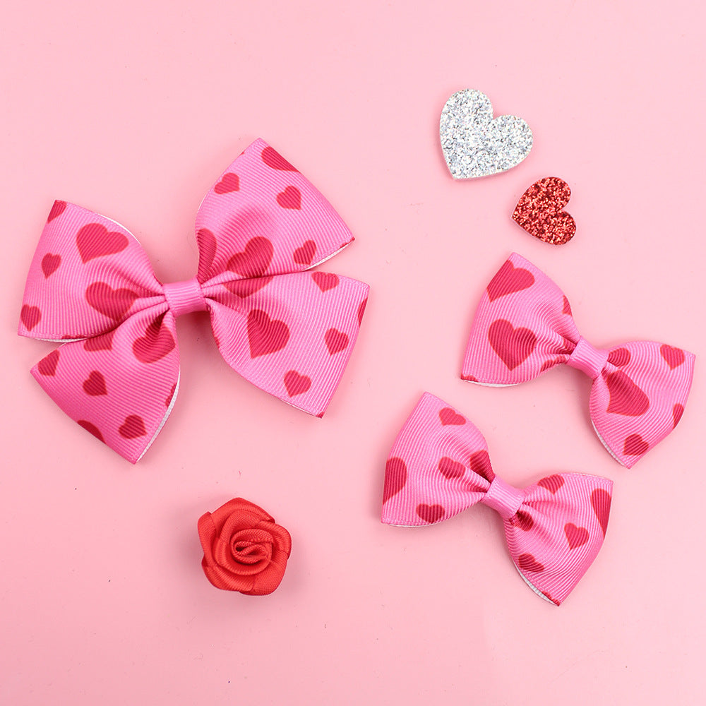 Wholesale 5pcs Valentine's Day Love Heart Children's Girl Side Clip One Large and Two Small Hairpins