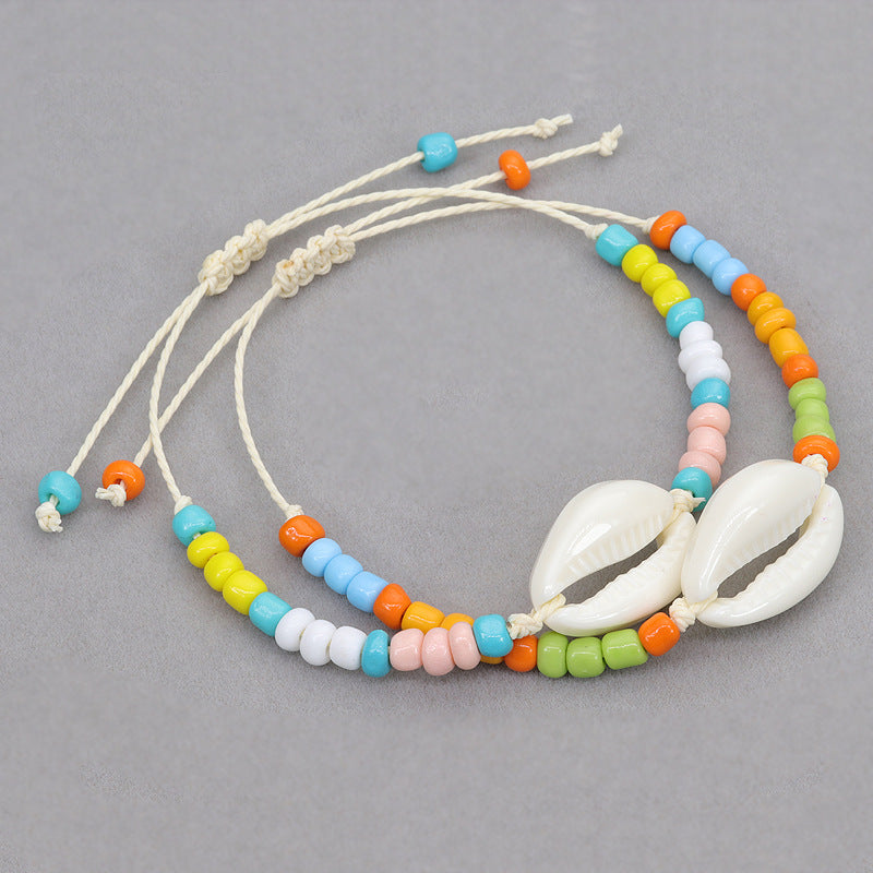 Wholesale Acrylic Seashell Colorful Rice Beads Woven Bracelet