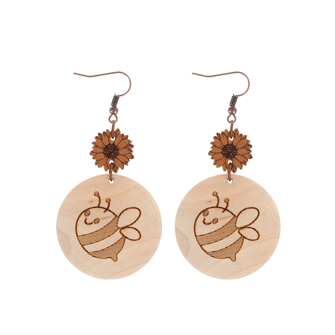 Wholesale  Sunflower Bee Cactus Wooden Earrings