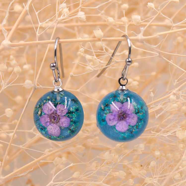 Wholesale 12pcs Handmade Transparent Round Small Daffodil Dried Flower Earrings